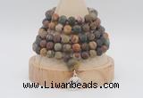 GMN2226 Hand-knotted 8mm, 10mm matte picasso jasper108 beads mala necklace with charm