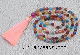 GMN229 Hand-knotted 6mm mixed banded agate 108 beads mala necklaces with tassel