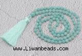 GMN233 Hand-knotted 6mm amazonite 108 beads mala necklaces with tassel