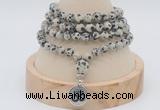 GMN2414 Hand-knotted 6mm dalmatian jasper 108 beads mala necklace with charm