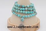 GMN2415 Hand-knotted 6mm sea sediment jasper 108 beads mala necklace with charm