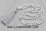 GMN242 Hand-knotted 6mm white howlite 108 beads mala necklaces with tassel