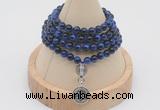 GMN2427 Hand-knotted 6mm blue tiger eye 108 beads mala necklace with charm