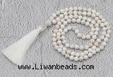 GMN243 Hand-knotted 6mm white howlite 108 beads mala necklaces with tassel