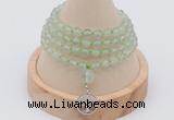 GMN2436 Hand-knotted 6mm prehnite 108 beads mala necklace with charm