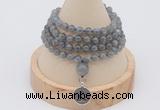 GMN2439 Hand-knotted 6mm labradorite 108 beads mala necklace with charm