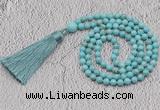 GMN244 Hand-knotted 6mm blue howlite 108 beads mala necklaces with tassel