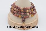 GMN2442 Hand-knotted 6mm mookaite 108 beads mala necklace with charm