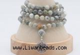 GMN2451 Hand-knotted 6mm artistic jasper 108 beads mala necklaces with charm