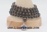 GMN2461 Hand-knotted 6mm bronzite 108 beads mala necklaces with charm