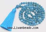 GMN257 Hand-knotted 6mm apatite 108 beads mala necklaces with tassel