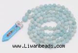 GMN2619 Hand-knotted 8mm, 10mm matte amazonite 108 beads mala necklace with pendant