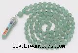 GMN2620 Hand-knotted 8mm, 10mm matte green aventurine 108 beads mala necklace with pendant