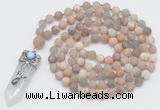 GMN2623 Hand-knotted 8mm, 10mm matte sunstone 108 beads mala necklace with pendant