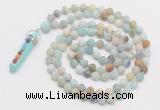 GMN2626 Knotted 8mm, 10mm matte amazonite 108 beads mala necklace with pendant