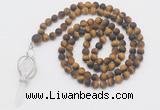 GMN2630 Knotted 8mm, 10mm matte yellow tiger eye 108 beads mala necklace with pendant