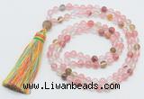 GMN264 Hand-knotted 6mm volcano cherry quartz 108 beads mala necklaces with tassel