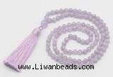 GMN265 Hand-knotted 6mm lavender amethyst 108 beads mala necklaces with tassel