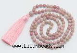 GMN268 Hand-knotted 6mm pink wooden jasper 108 beads mala necklaces with tassel