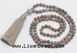 GMN277 Hand-knotted 6mm ocean agate 108 beads mala necklaces with tassel