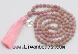 GMN312 Hand-knotted 6mm pink wooden jasper 108 beads mala necklaces with tassel & charm