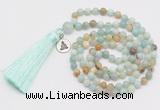 GMN321 Hand-knotted 6mm amazonite 108 beads mala necklaces with tassel & charm