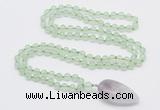 GMN4001 Hand-knotted 8mm, 10mm prehnite 108 beads mala necklace with pendant