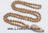 GMN4024 Hand-knotted 8mm, 10mm wooden jasper 108 beads mala necklace with pendant