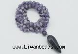 GMN4054 Hand-knotted 8mm, 10mm dogtooth amethyst 108 beads mala necklace with pendant