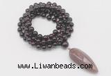 GMN4055 Hand-knotted 8mm, 10mm garnet 108 beads mala necklace with pendant