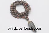 GMN4070 Hand-knotted 8mm, 10mm ocean agate 108 beads mala necklace with pendant