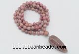 GMN4074 Hand-knotted 8mm, 10mm pink wooden jasper 108 beads mala necklace with pendant