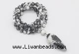 GMN4080 Hand-knotted 8mm, 10mm black & white jasper 108 beads mala necklace with pendant