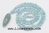 GMN4205 Hand-knotted 8mm, 10mm matte amazonite 108 beads mala necklace with pendant