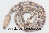 GMN4217 Hand-knotted 8mm, 10mm matte zebra jasper 108 beads mala necklace with pendant