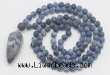 GMN4226 Hand-knotted 8mm, 10mm matte sodalite 108 beads mala necklace with pendant