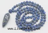 GMN4227 Hand-knotted 8mm, 10mm matte lapis lazuli 108 beads mala necklace with pendant