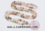 GMN4401 Hand-knotted 8mm, 10mm matte volcano cherry quartz 108 beads mala necklace with pendant