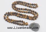 GMN4429 Hand-knotted 8mm, 10mm matte yellow tiger eye 108 beads mala necklace with pendant