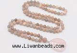 GMN4430 Hand-knotted 8mm, 10mm matte sunstone 108 beads mala necklace with pendant