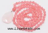 GMN4600 Hand-knotted 8mm, 10mm cherry quartz 108 beads mala necklace with pendant