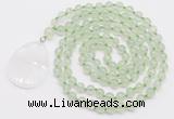 GMN4601 Hand-knotted 8mm, 10mm prehnite 108 beads mala necklace with pendant