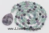 GMN4603 Hand-knotted 8mm, 10mm fluorite 108 beads mala necklace with pendant