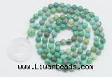 GMN4613 Hand-knotted 8mm, 10mm grass agate 108 beads mala necklace with pendant