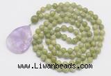 GMN4617 Hand-knotted 8mm, 10mm China jade 108 beads mala necklace with pendant