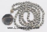 GMN4620 Hand-knotted 8mm, 10mm dalmatian jasper 108 beads mala necklace with pendant