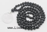 GMN4630 Hand-knotted 8mm, 10mm black obsidian 108 beads mala necklace with pendant