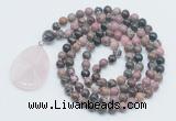 GMN4635 Hand-knotted 8mm, 10mm rhodonite 108 beads mala necklace with pendant