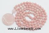 GMN4640 Hand-knotted 8mm, 10mm Chinese pink opal 108 beads mala necklace with pendant