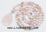 GMN4641 Hand-knotted 8mm, 10mm natural pink opal 108 beads mala necklace with pendant